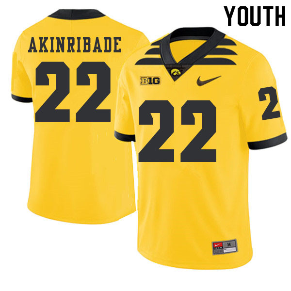 2019 Youth #22 Toks Akinribade Iowa Hawkeyes College Football Alternate Jerseys Sale-Gold